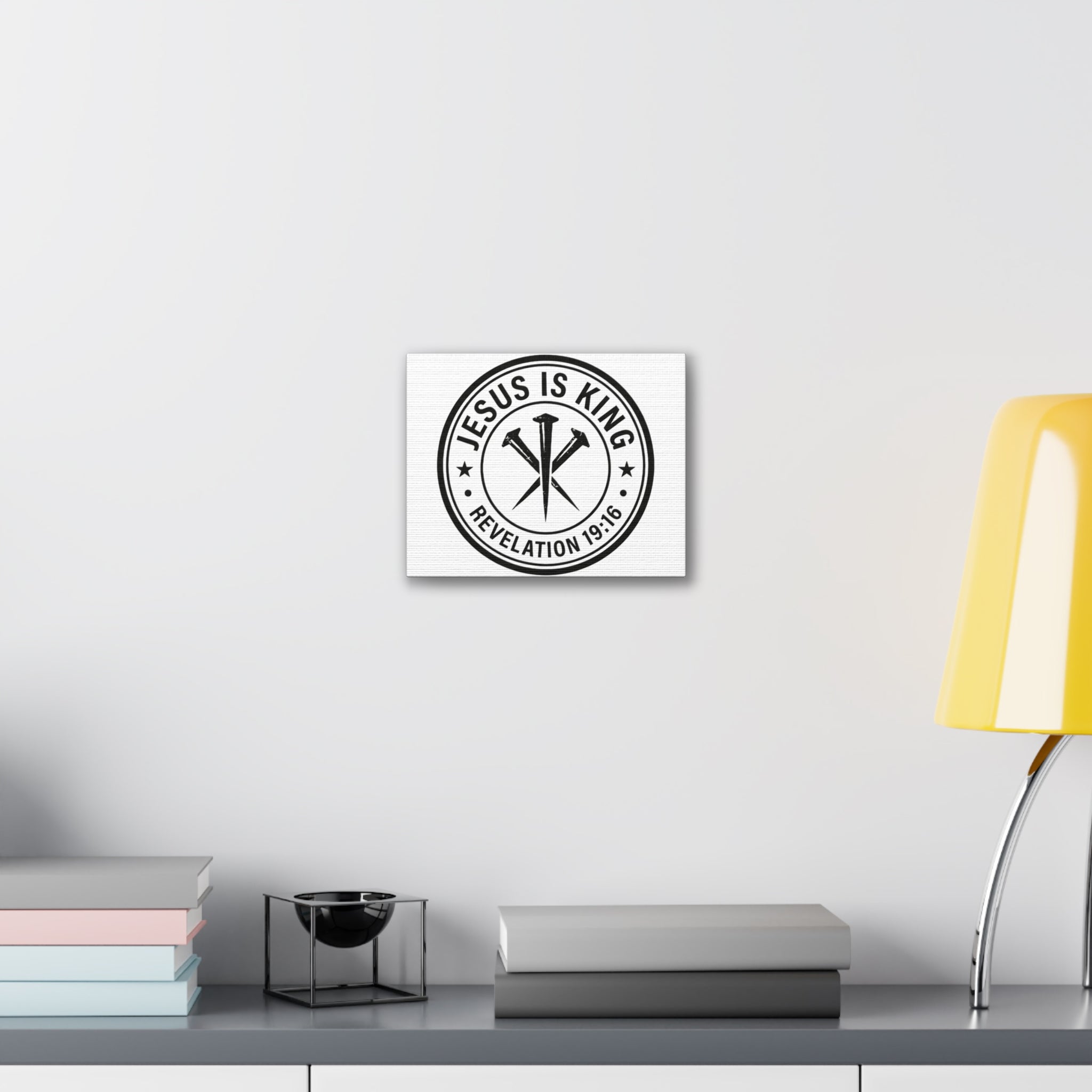 Jesus Is King logo Canvas, Revelation 19:16 religious wall art