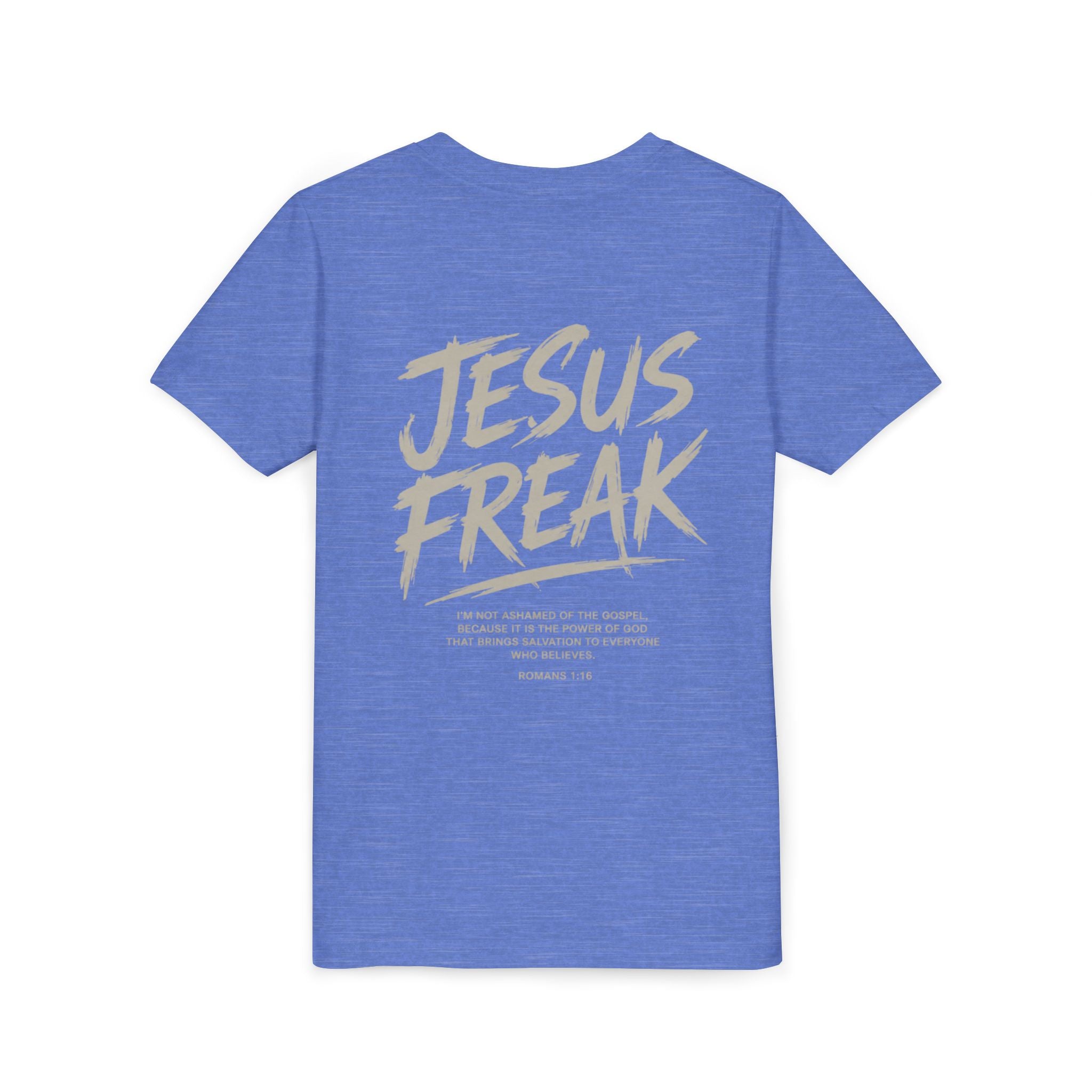 Youth Tee - "Jesus Freak" Graphic Christian Shirt (Script Logo, Scripture Back)