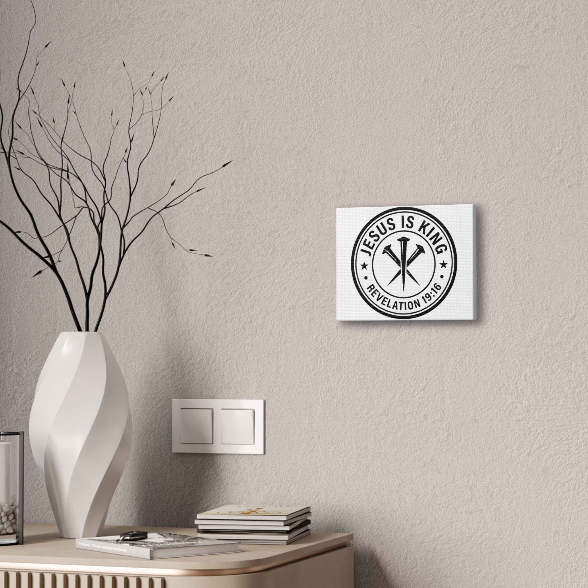Jesus Is King logo Canvas, Revelation 19:16 religious wall art