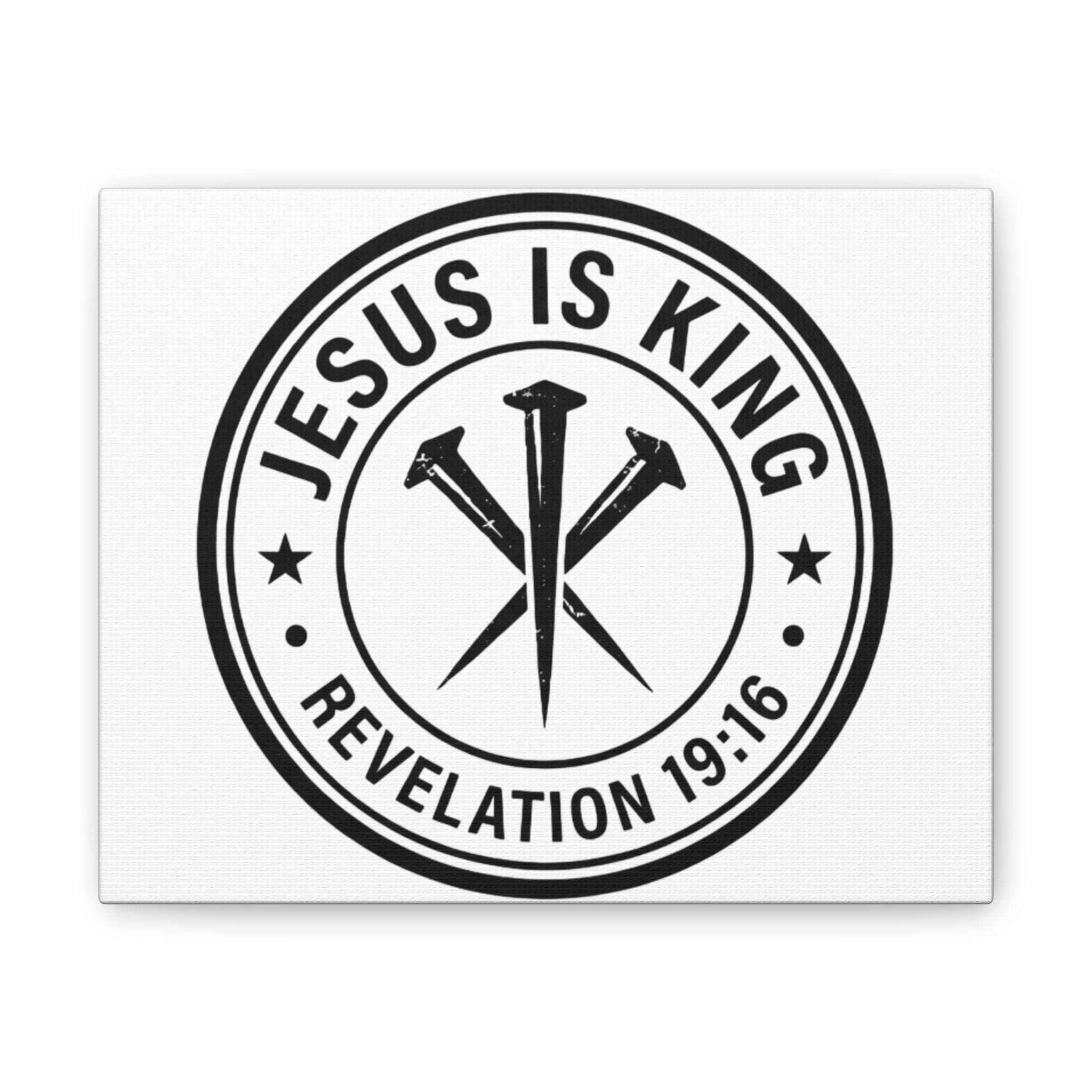 Jesus Is King logo Canvas, Revelation 19:16 religious wall art